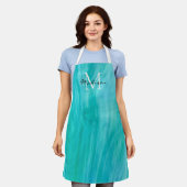 Tablier Nom du monogramme Apron Turquoise (Porté)