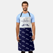 Tablier Nom du monogramme blanc bleu marine Motif de homar (Porté)