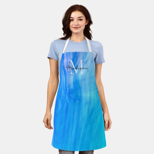 Tablier Nom du monogramme bleu (Porté)