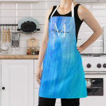 Tablier Nom du monogramme bleu<br><div class="desc">Cet élégant tablier est décoré avec un design d'ambiance dans les tons bleu et turquoise. Facilement personnalisable avec votre nom et monogramme. Utilisez l'option Personnaliser supplémentaire pour modifier la taille, le style ou la couleur du texte si vous le souhaitez.</div>