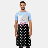 Tablier Nom du monogramme Cuisine à ruban Pois noirs roses (Porté)