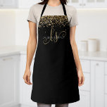 Tablier Nom du monogramme de la Parties scintillant d'or<br><div class="desc">Glam Gold Parties scintillant Élégant Monogram Apron. Personnalisez facilement ce tablier chic et branché avec une élégante parties scintillant dorée sur un arrière - plan noir. Le design comprend votre monogramme manuscrit avec de jolis tourbillons et votre nom.</div>