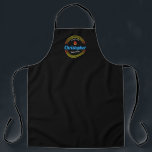 Tablier Nom du monogramme du barbecue barbecue personnalis<br><div class="desc">Barbecue sur mesure BBQ Monogramme Nom tablier pour cuisine sur le grill ou préparer dans la cuisine. Style de logo moderne avec flamme graphique et cadre circulaire. Monogramme avec nom de choix. Ajoutez un titre tel que Barbecue Master et Best Burger Around. Amusant !</div>