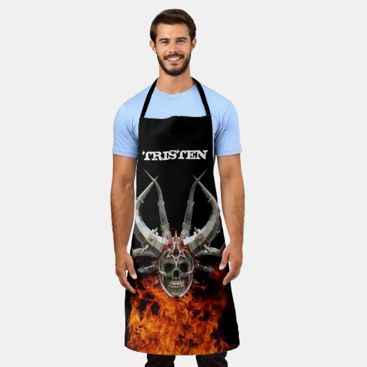 Tablier Nom du monogramme Flamme crâne feu (Porté)