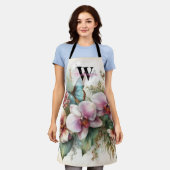 Tablier Nom du monogramme Fleurs tropicales Aquarelle feui (Porté)