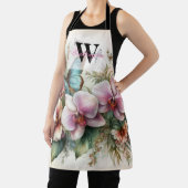 Tablier Nom du monogramme Fleurs tropicales Aquarelle feui (Insitu)