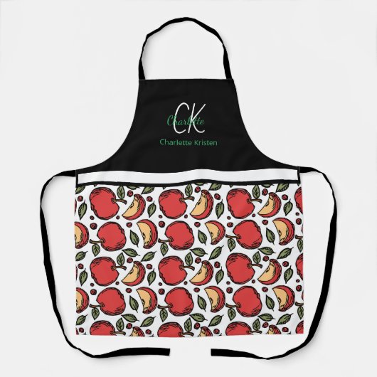 Tablier Nom du monogramme Motif Apple moderne (Recto)