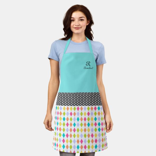 Tablier Nom du monogramme Motif diamant coloré (Porté)