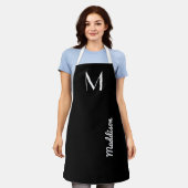 Tablier Nom du monogramme noir blanc Personnalisé (Porté)