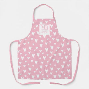 Tablier Nom du monogramme Rose Moderne Amour Coeur Fille