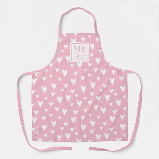 Tablier Nom du monogramme Rose Moderne Amour Coeur Fille (Recto)