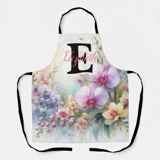 Tablier Nom du monogramme sur l'aquarelle Fleurs dans les (Recto)