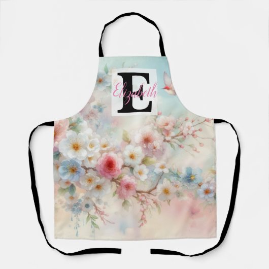 Tablier Nom du monogramme sur l'aquarelle Fleurs dans les (Recto)
