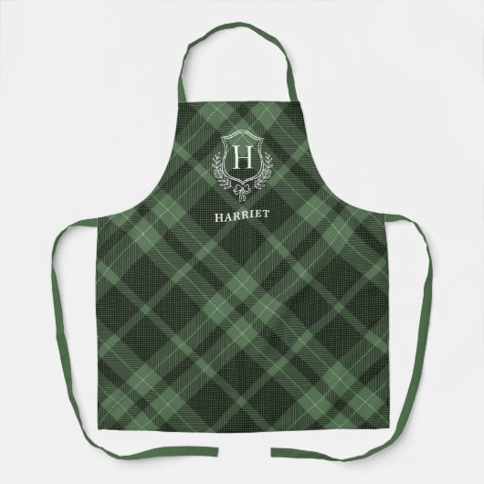 Tablier Nom du monogramme vert plaid (Recto)