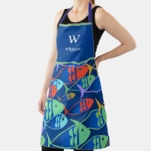 Tablier Nom du Motif de poisson coloré et monogramme (Insitu)