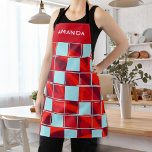 Tablier Nom du Motif personnalisé rouge bleu<br><div class="desc">Motif Plaid bleu rouge personnalisé Apron. Ajoutez votre nom.</div>