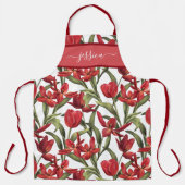 Tablier Nom du script de tulipes rouges chic (Recto)