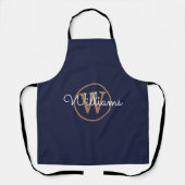 Tablier Nom en monogramme or et bleu marine (Recto)