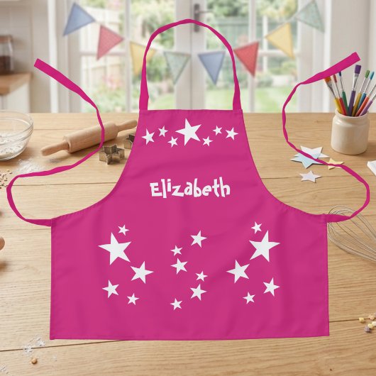 Tablier Nom enfant étoiles blanc rose