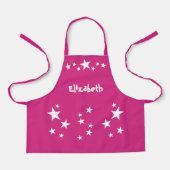 Tablier Nom enfant étoiles blanc rose (Recto)