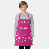Tablier Nom enfant étoiles blanc rose (Porté)