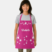 Tablier Nom enfant étoiles blanc rose (Insitu)