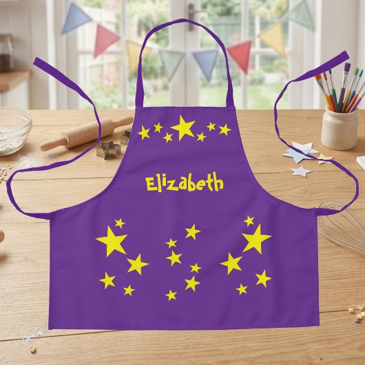 Tablier Nom enfant étoiles jaune violet