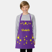 Tablier Nom enfant étoiles jaune violet (Porté)