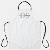 Tablier Nom et monogramme modernes | Blanc noir et gris (Recto)