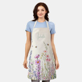 Tablier Nom fleur sauvage beige crème rose violet (Porté)