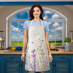 Tablier Nom fleur sauvage beige crème rose violet<br><div class="desc">Arrière - plan beige crème. Décoré de fleurs sauvages et d'abeilles roses et violets aquarellés.</div>