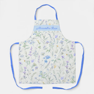 Tablier Nom Fleurs Sauvages Aquarelle Lavande Bleue Verte