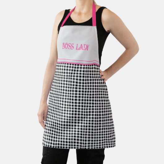 Tablier Nom, Hot Rose & Black White Buffalo Check Apron (Insitu)