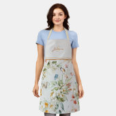 Tablier Nom Initial Elegant Fleurs sauvages d'aquarelle (Porté)