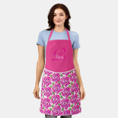Tablier Nom Initial Stylé Roses Rose Chaud Magenta Personn (Porté)