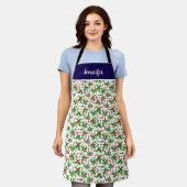 Tablier Nom monogramme baies de houx de Noël pour les vaca (Porté)