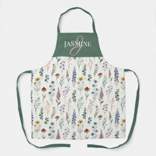 Tablier Nom monogramme bohème de fleur sauvage à l'aquarel