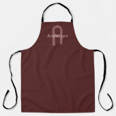 Tablier Nom Monogramme d'apparence moderne | Rouge marron (Recto)