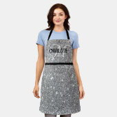 Tablier Nom monogramme de parties scintillant argent chic (Porté)