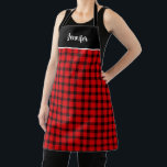 Tablier Nom monogramme de plaid de buffle rouge rustique<br><div class="desc">Robuste rouge rouge noir plaid nom monogramme Apron Ajoutez votre propre nom pour personnaliser.</div>