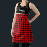 Tablier Nom monogramme de plaid de buffle rouge rustique<br><div class="desc">Robuste rouge rouge noir plaid nom monogramme Apron Ajoutez votre propre nom pour personnaliser.</div>