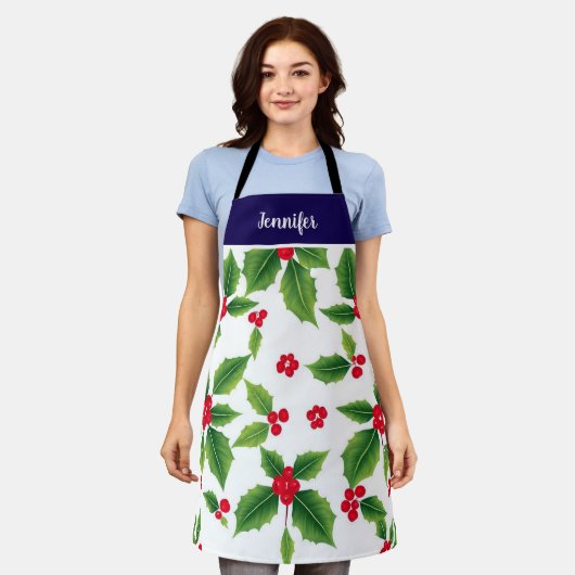 Tablier Nom monogramme des baies de Noël (Porté)