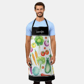 Tablier Nom monogramme du motif de légumes d'aquarelle (Porté)