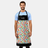 Tablier Nom monogramme du motif de légumes d'aquarelle (Porté)