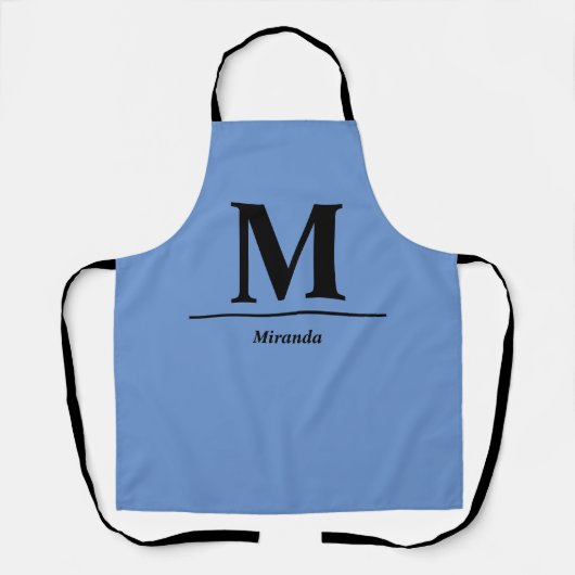 Tablier Nom monogramme moderne bleu personnalisé (Recto)