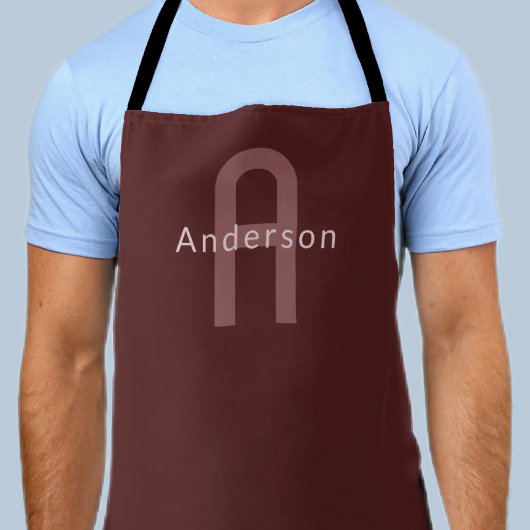Tablier Nom Monogrammé Moderne | Rouge Marron