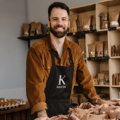 Tablier Nom monogramme noir moderne personnalisé