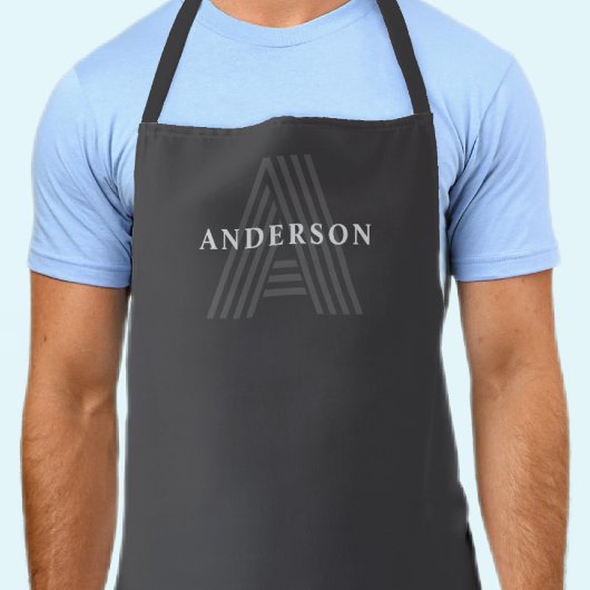 Tablier Nom monogrammé rétro moderne gris foncé