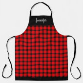 Tablier Nom monogramme rustique du buffle rouge noir plaid (Recto)