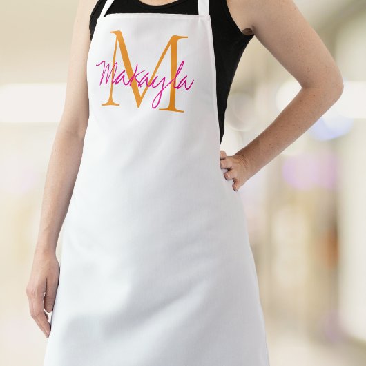 Tablier Nom Monogramme Script Rose